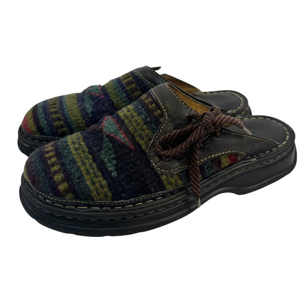 Born Mules Southwest Wool Blanket Leather Clogs Vintage Slip On Y2K Boho Women 7